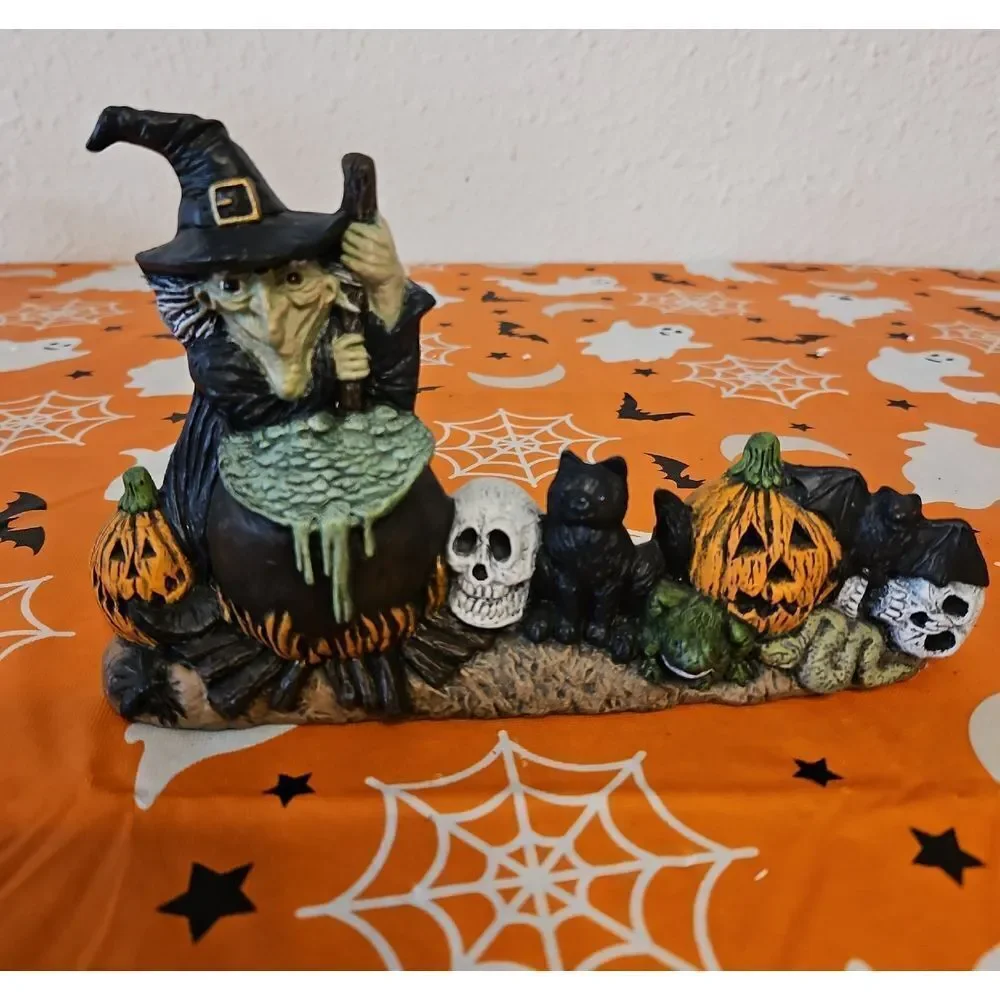 Vintage Nowel'ls Halloween Witch and Pumpkins Ceramic Figurine